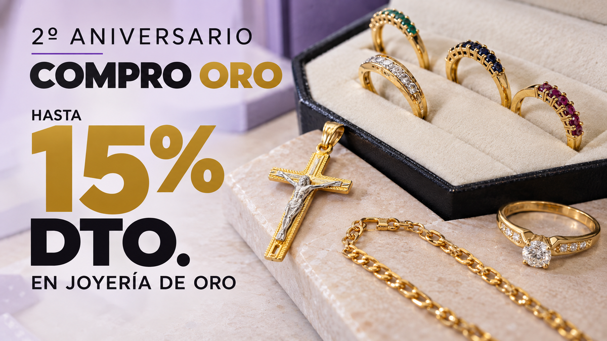 2º aniversario del Compro Oro: 15% de descuento en joyería de oro en Lanzarote