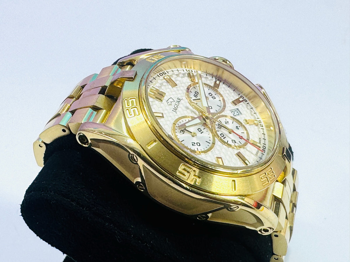 Reloj Jaguar Dorado Cronógrafo Suizo con Cristal de Zafiro